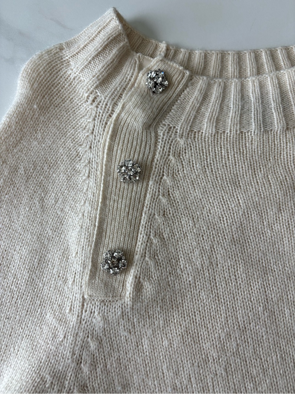 J. Crew Cream Crewneck Sweater with Rhinestone Buttons Sz S Wool blend - Picture 5 of 9